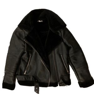 NWOT TOPSHOP Black Shearling Leather Jacket